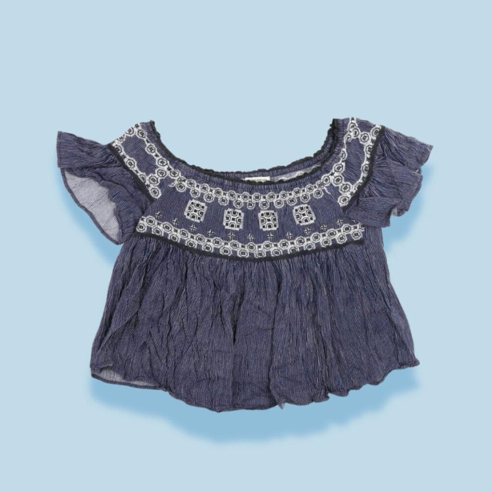 American Eagle Outfitters Women's Blue and Navy Blouse